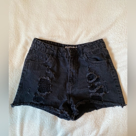 Chelsea Vintage Ultra High Waisted Shorts Black Ripped Jean - Size 7 Women’s - Picture 1 of 4